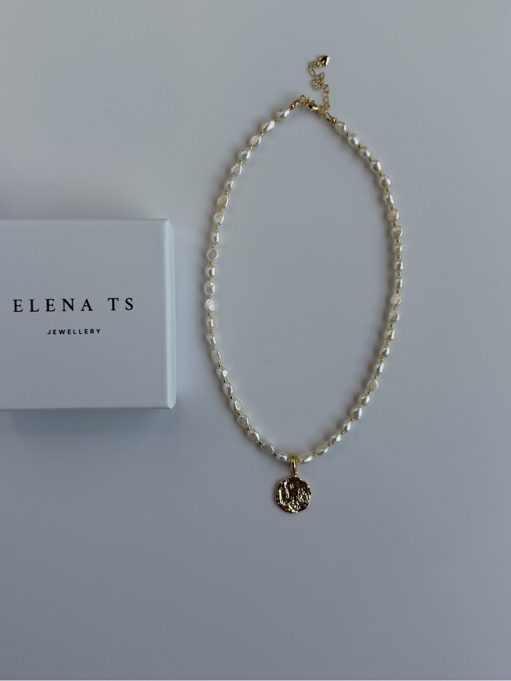 Gold Coin Pearl Necklace - White Pearls